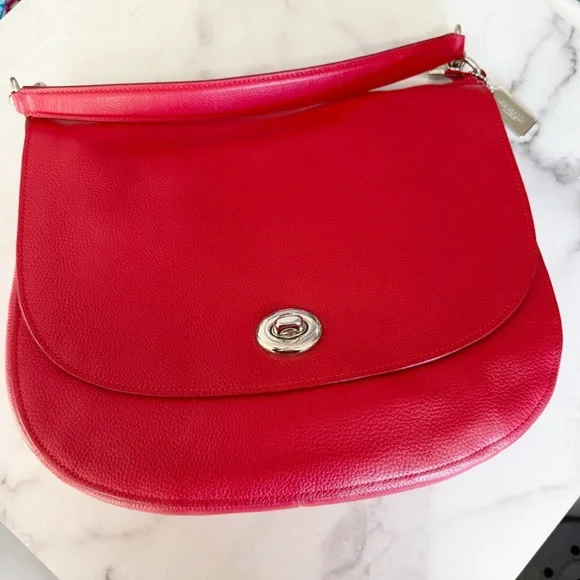 COACH Red Turnlock Hobo in Polished Pebble Leather NEW! - Picture 3 of 10